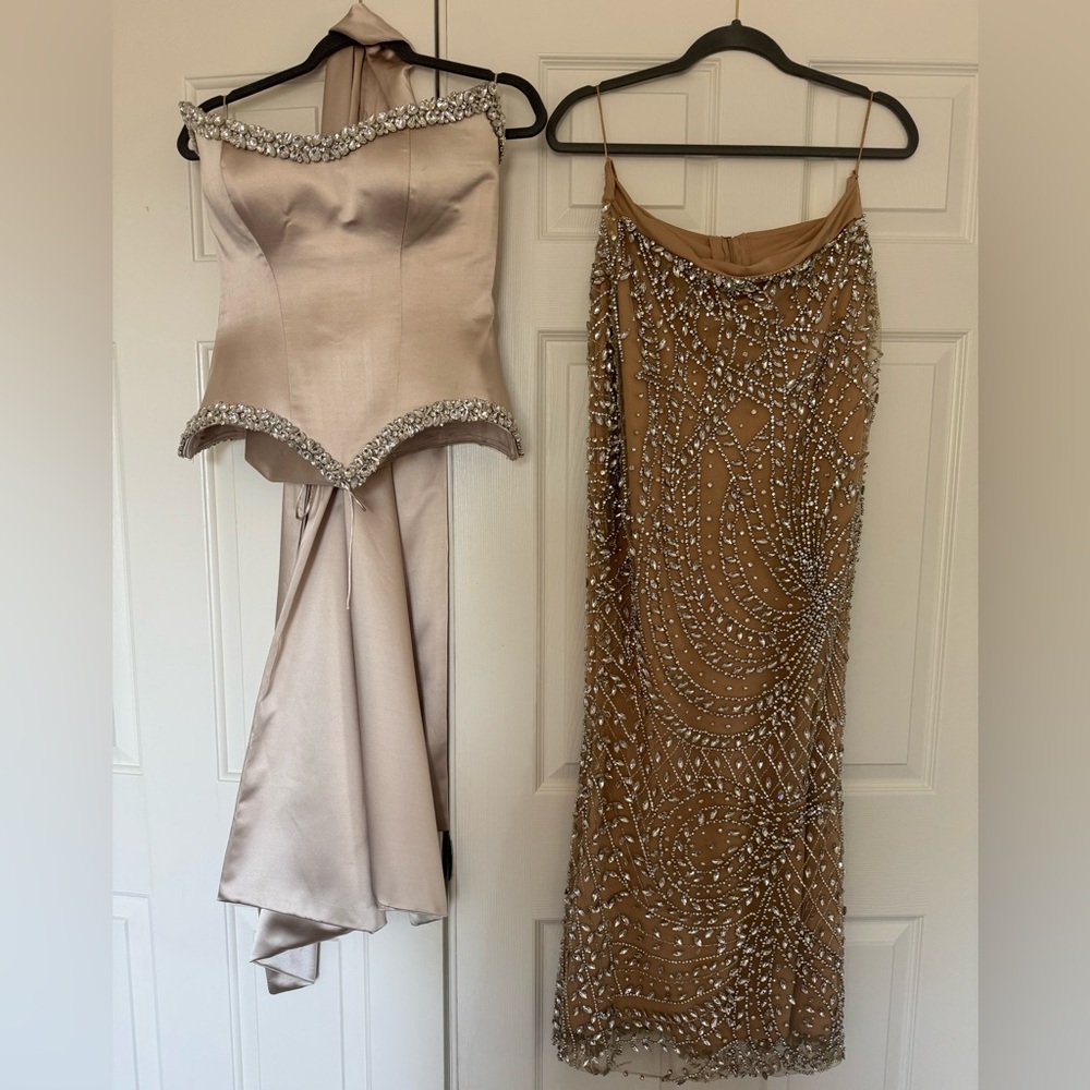 Elegant Beaded Cream Evening Gown - Picture 3 of 11